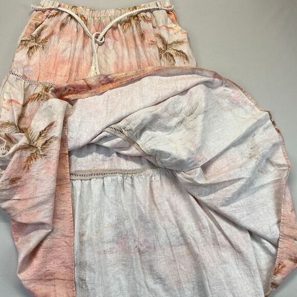 Rachel Zoe Linen Blend Palm Tree Tiered Maxi Skirt Women Lg Beach Tropical Print - Picture 2 of 9